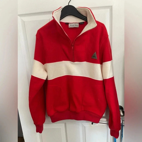Vintage Pacific Trail 1/4 Zip Fleece Pullover Jacket Red White Medium Korea Ski - Picture 1 of 6
